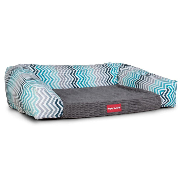 "El Sofá Por Mighty-Bark" - Ortopédica Sofá Para Perros, Cama Pero, Pequeña, Medio, Grande - Estampado Geométrico Chevron Turquesa
