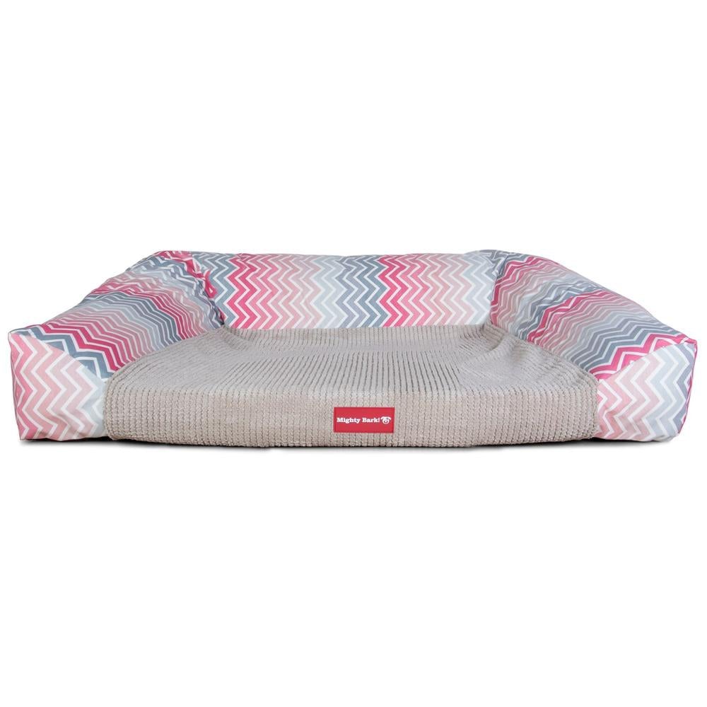 "El Sofá Por Mighty-Bark" - Ortopédica Sofá Para Perros, Cama Pero, Pequeña, Medio, Grande - Estampado Geométrico Chevron Rosa
