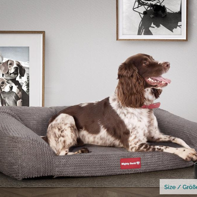 "El Sofá Por Mighty-Bark" - Ortopédica Sofá Para Perros, Cama Pero, Pequeña, Medio, Grande - Pompón Carbón Gris