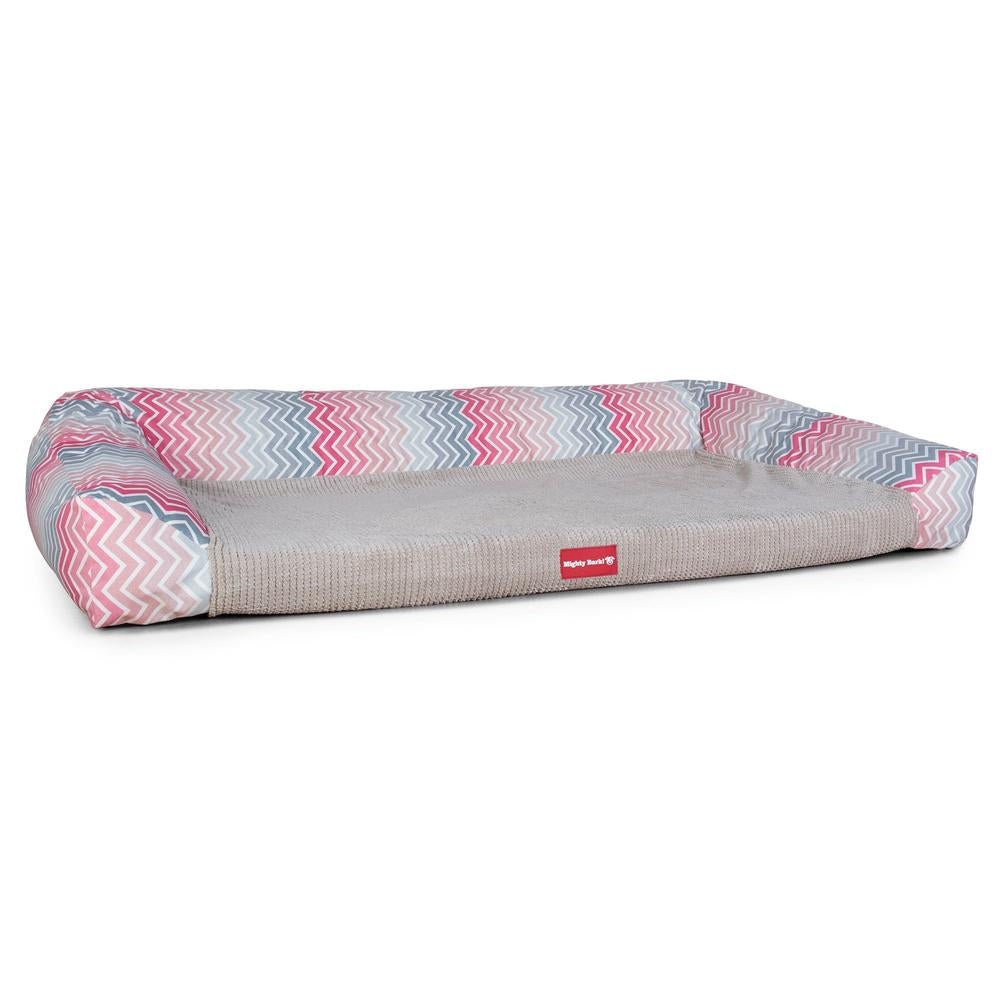 "El Sofá Por Mighty-Bark" - Ortopédica Sofá Para Perros, Cama Pero, Pequeña, Medio, Grande - Estampado Geométrico Chevron Rosa