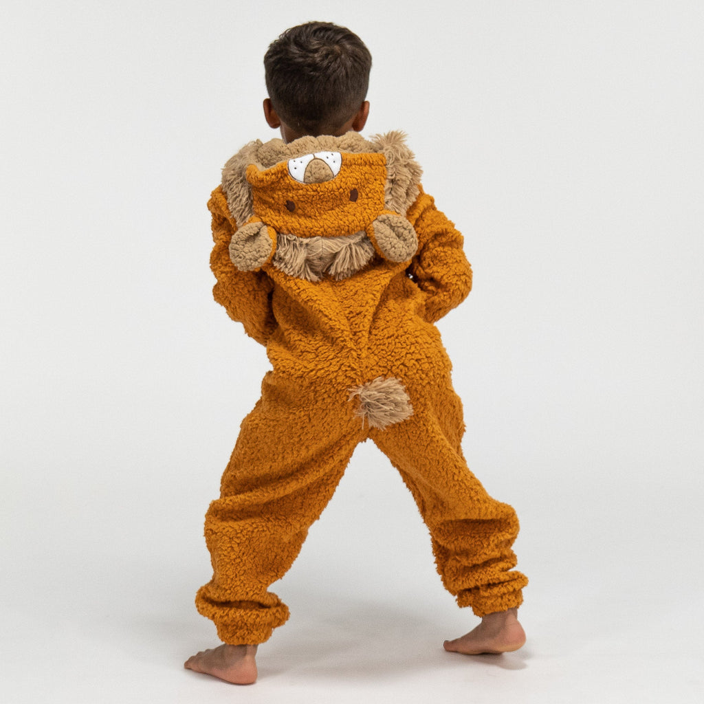 Pijama polar Leon Infantil, diseño con capucha, 5-10 años, Naranja– Big Bertha ES