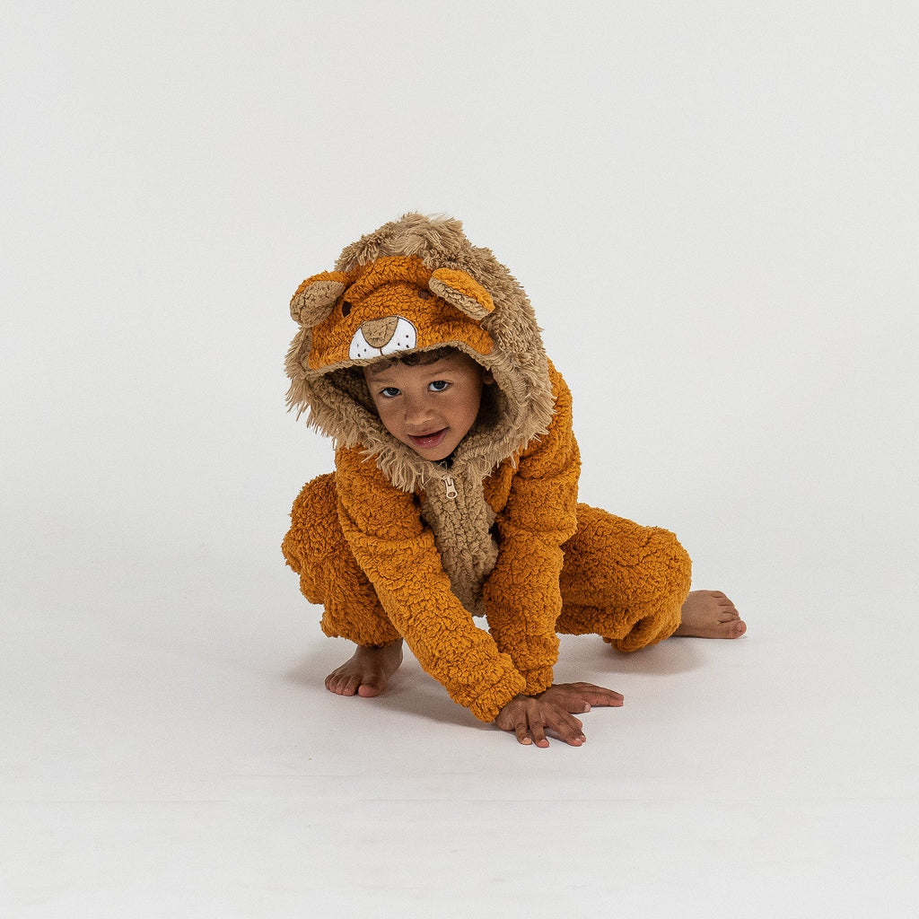 Pijama polar Leon Infantil, diseño con capucha, 5-10 años, Naranja– Big Bertha ES