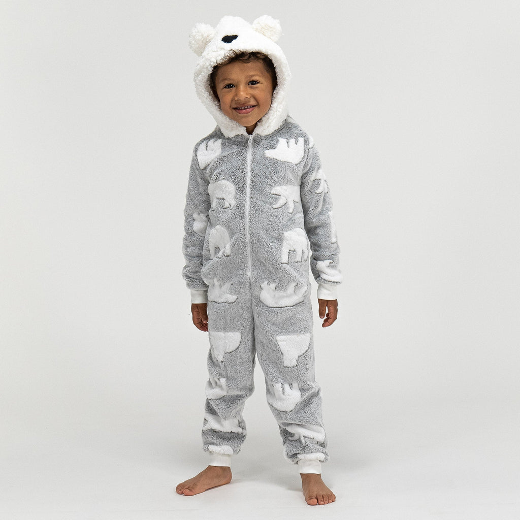 Pijama Oso polar Infantil, diseño con capucha, 5-10 años, Gris– Big ES