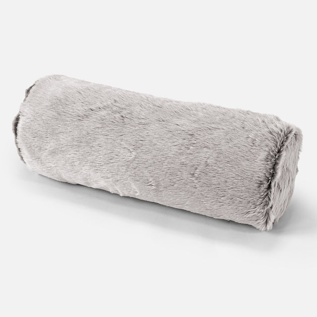 Cojín Cilíndrico 20 x 55cm - Piel de Conejo Sintética Gris Claro 01