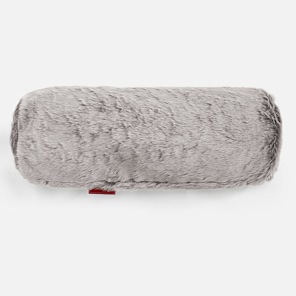 Cojín Cilíndrico 20 x 55cm - Piel de Conejo Sintética Gris Claro 01