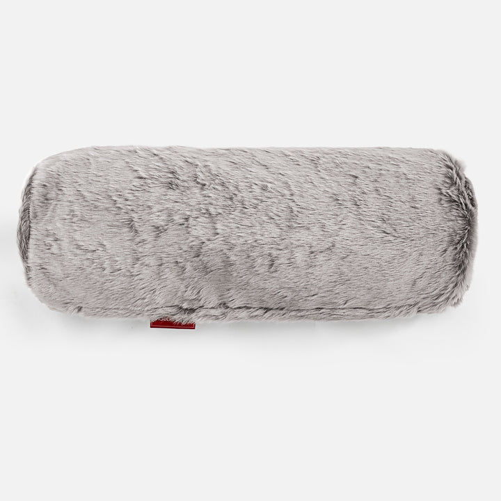 Cojín Cilíndrico 20 x 55cm - Piel de Conejo Sintética Gris Claro 02