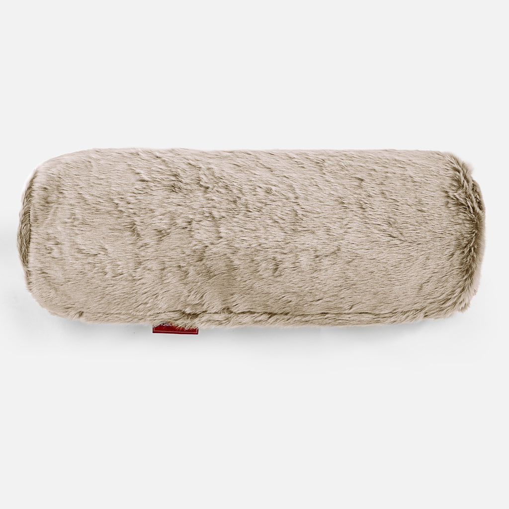 Cojín Cilíndrico 20 x 55cm - Piel de Conejo Sintética Marrón Dorado 02