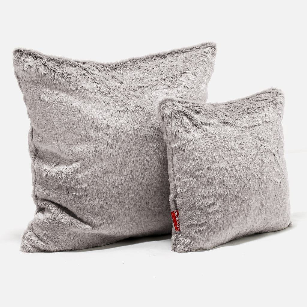 Cojín Extra Grande 70 x 70cm - Piel de Conejo Sintética Gris Claro 02