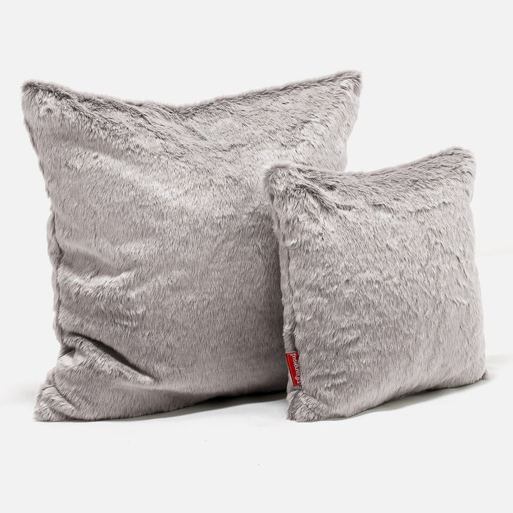 Cojín Extra Grande 70 x 70cm - Piel de Conejo Sintética Gris Claro 02