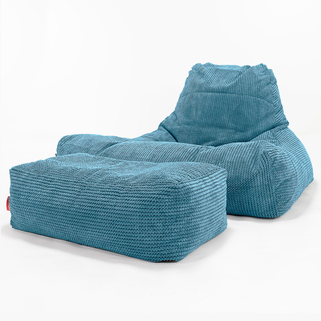 Enorme Puff Pera 'Relajarse' - Pompón Egeo Azul 02