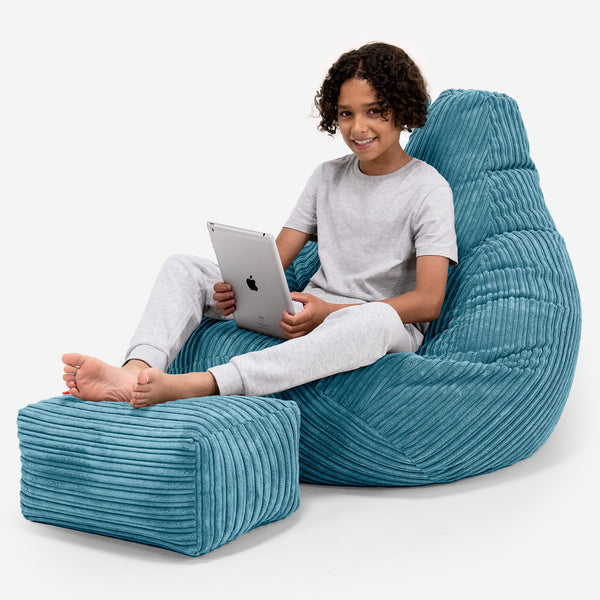 Puf Silla de Juego para Niños de 6 a 14 años - Pana Clásica Egeo Azul 01