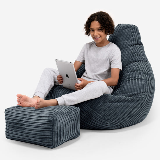 Puf Silla de Juego para Niños de 6 a 14 años - Pana Clásica Pizarra Gris 01