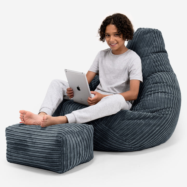 Puf Silla de Juego para Niños de 6 a 14 años - Pana Clásica Pizarra Gris 01