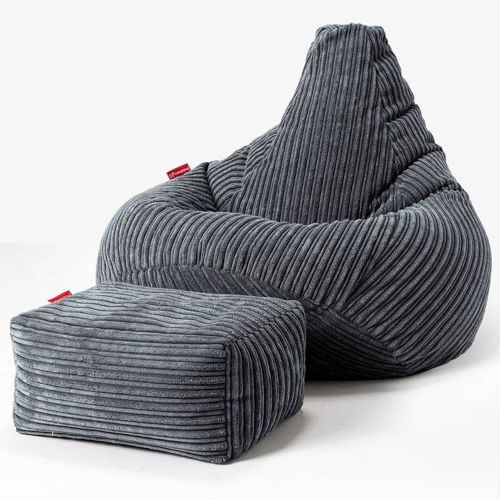 Puf Silla de Juego para Niños de 6 a 14 años - Pana Clásica Pizarra Gris 02