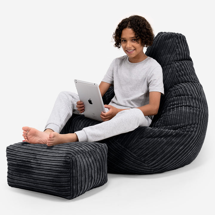 Puf Silla de Juego para Niños de 6 a 14 años - Pana Clásica Negro 01