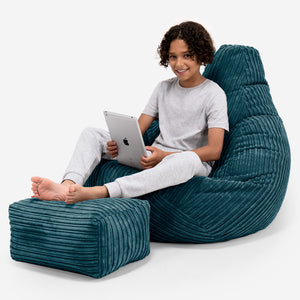 Puf Silla de Juego para Niños de 6 a 14 años - Pana Clásica Turquesa