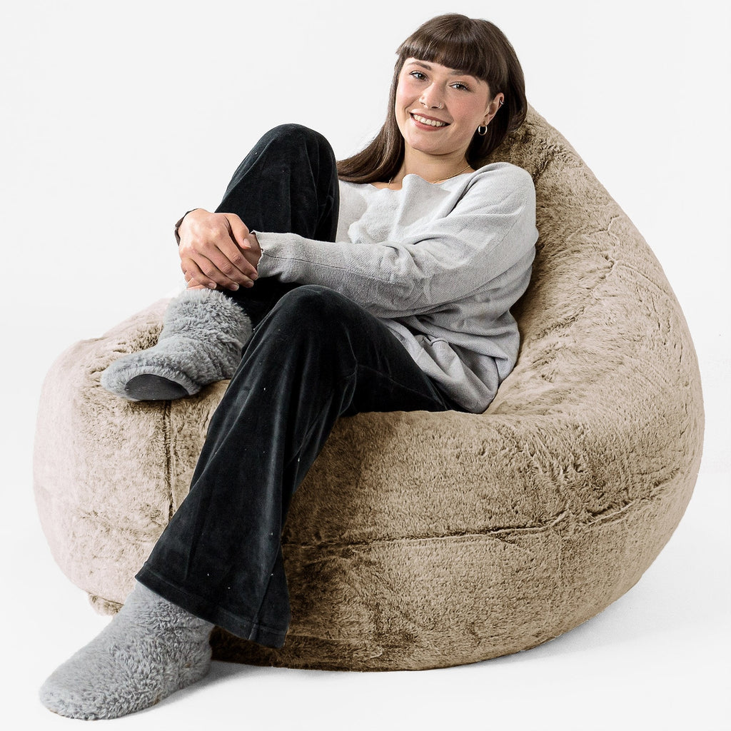 Puff Gigante Cama XL - Piel de Conejo Sintética Marrón Dorado 02