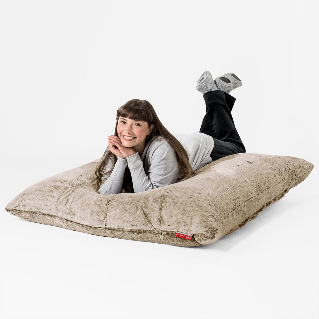 Puff Gigante Cama XL - Piel de Conejo Sintética Marrón Dorado 03