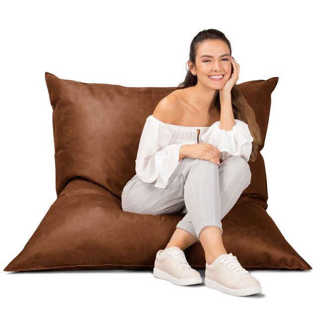 Puff Cama Gigante XL - Cuero Envejecido Marrón británico 01