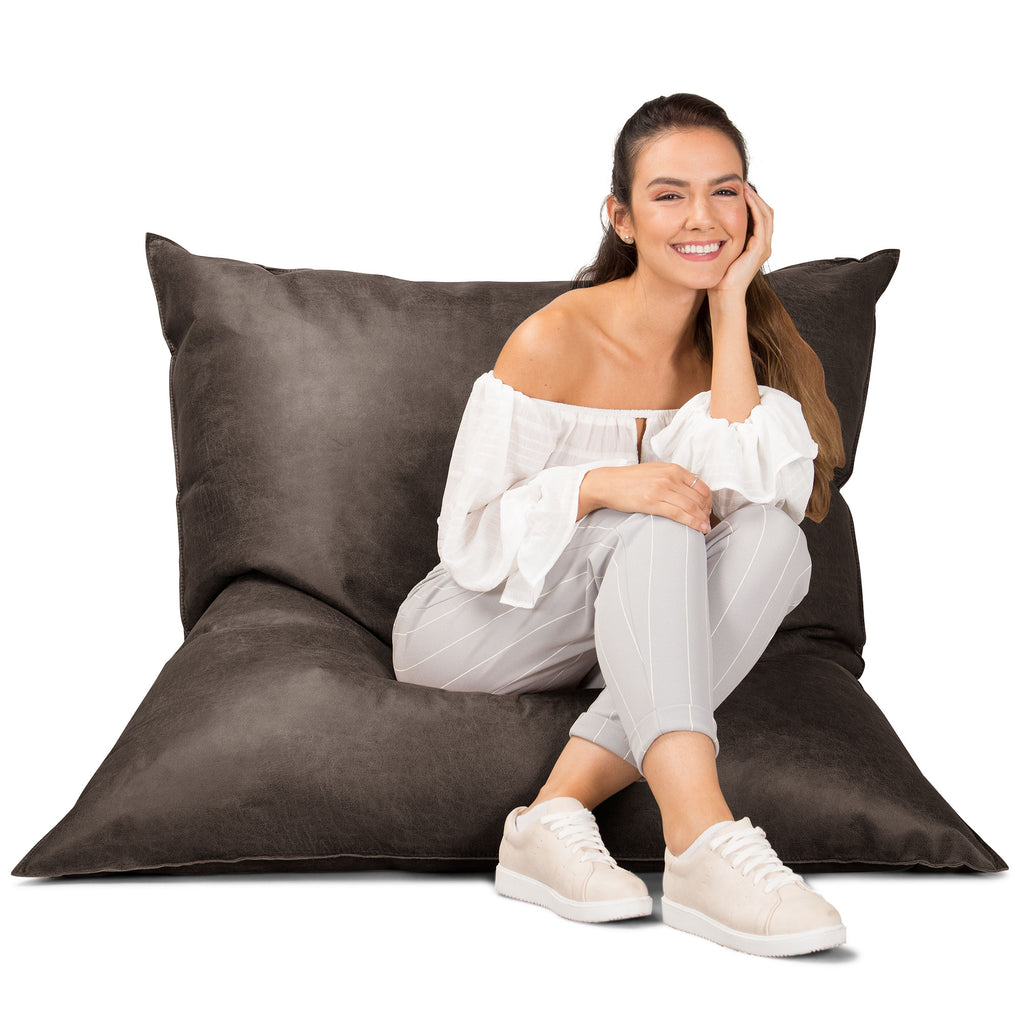 Puff Cama Gigante XL - Piel Envejecida Pizarra Natural 01