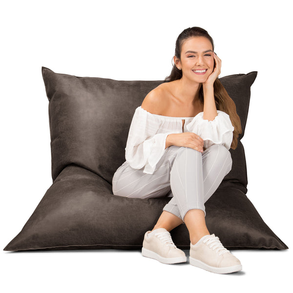 Puff Cama Gigante XL - Piel Envejecida Pizarra Natural 01