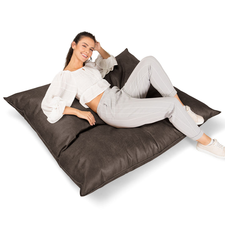 Puff Cama Gigante XL - Cuero Envejecido Pizarra Natural 03