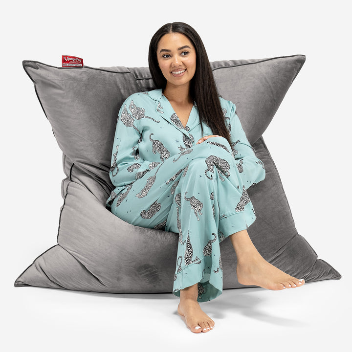 Puff Gigante Cama XL - Terciopelo Plata 01