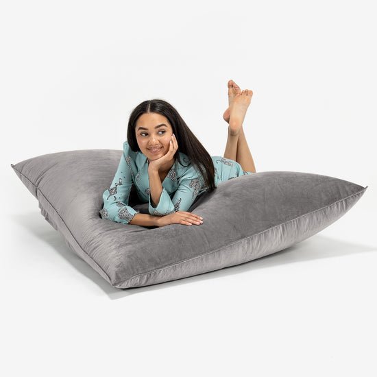 Puff Gigante Cama XL - Terciopelo Plata 03