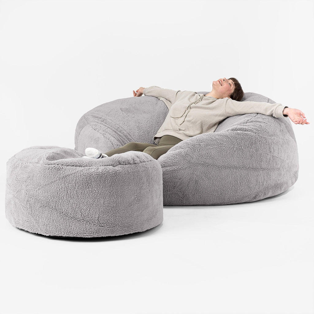 Puff Gigante 'Mega-Mamut' - Piel de Osito Sintética Gris Medio 02