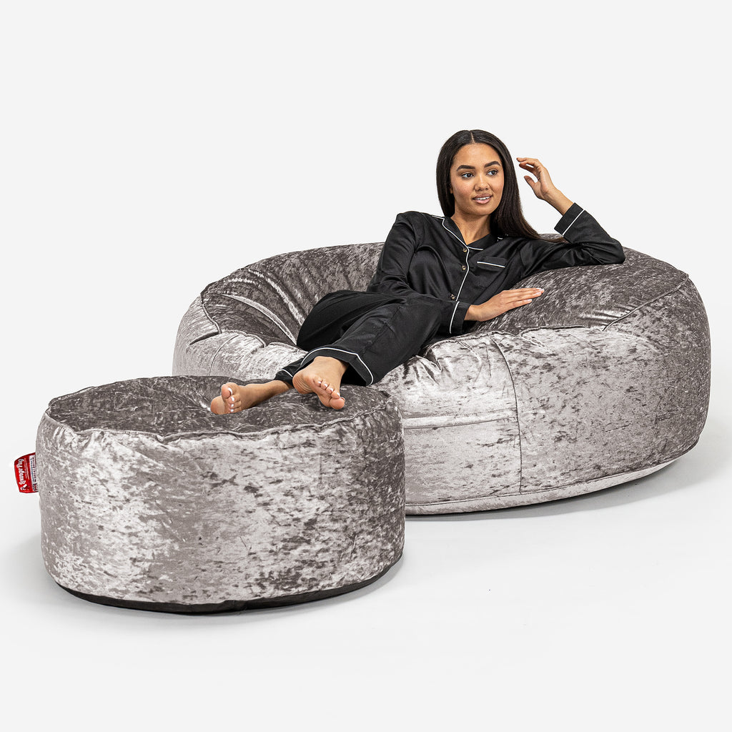 Puff Gigante 'Mega-Mamut' - Terciopelo Retro Plata 02