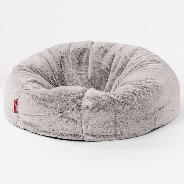 Puff Gigante Sofá Clásica - Piel de Conejo Sintética Gris Claro 01