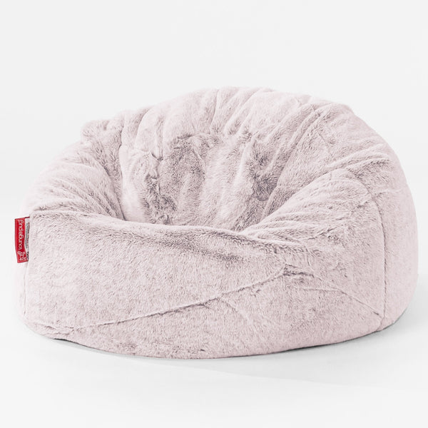Puff Redondo Infantil - Piel de Conejo Sintética Rosa Empolvado 01