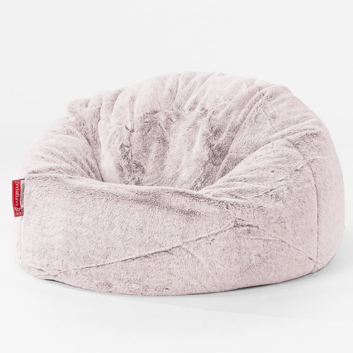 Puff Redondo Infantil - Piel de Conejo Sintética Rosa Empolvado 01