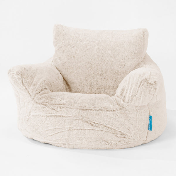 Puff Sillón para niños 1-3 años - Piel de Conejo Sintética Blanco 01