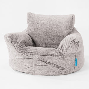 Puff Sillón para niños 1-3 años - Piel de Conejo Sintética Gris Claro
