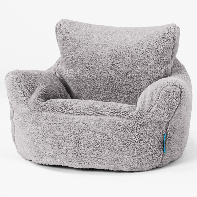 Puff Sillón para niños 1-3 años - Piel de Osito Sintética Gris Medio 01