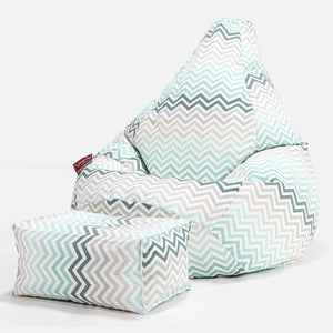 Silla De Juego Puf - Estampado Geométrico Chevron Turquesa