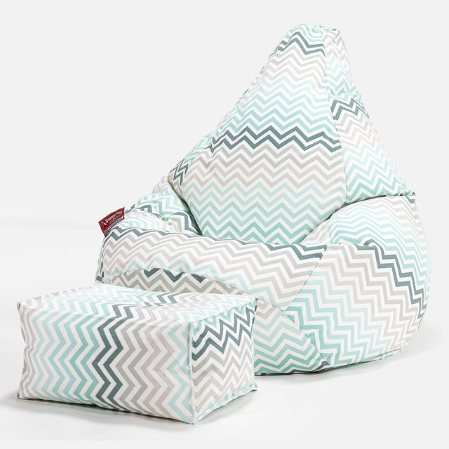 Silla De Juego Puf - Estampado Geométrico Chevron Turquesa 01