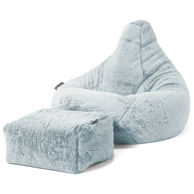 Silla De Juego Puf - Piel de Conejo Sintética Azul Empolvado 01
