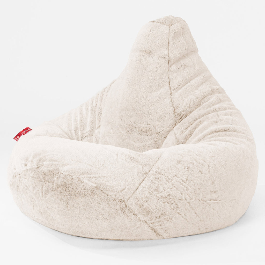 Silla De Juego Puf - Piel de Conejo Sintética Blanco 01