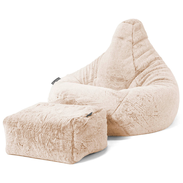 Silla De Juego Puf - Piel de Conejo Sintética Blanco 01
