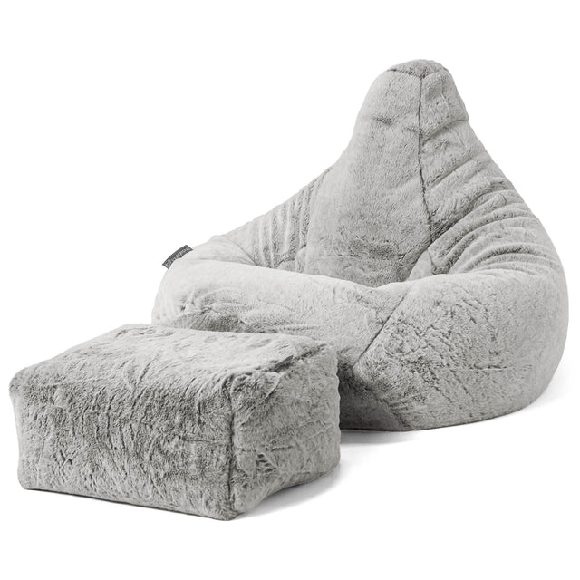 Silla De Juego Puf - Piel de Conejo Sintética Gris Claro 01