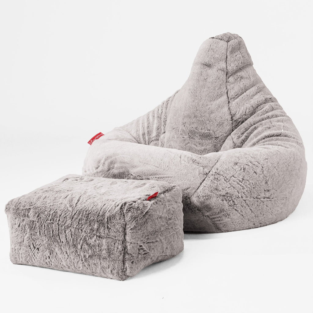 Silla De Juego Puf - Piel de Conejo Sintética Gris Claro 04