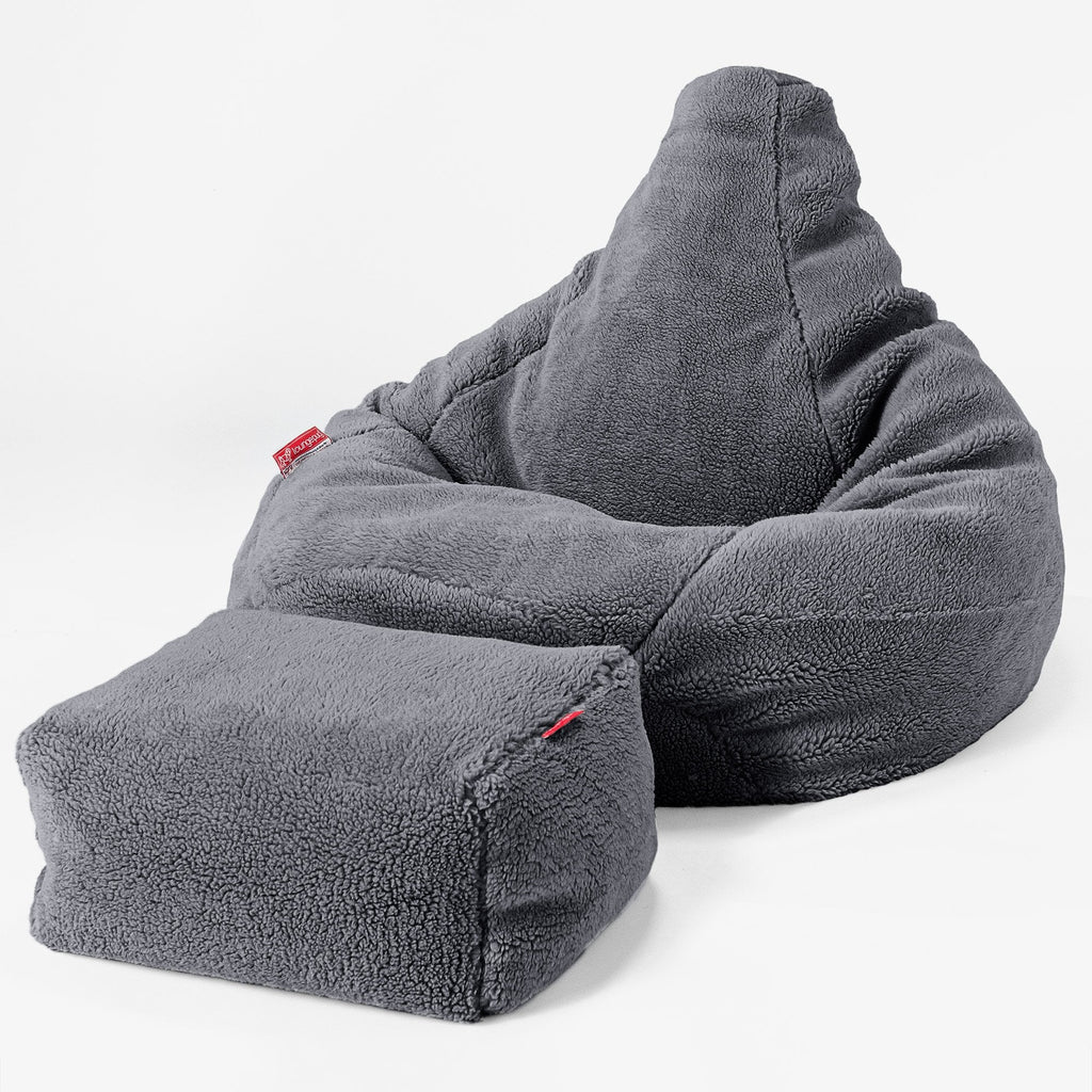 Silla De Juego Puf - Piel de Osito Sintética Gris oscuro 04