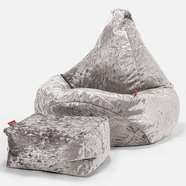 Silla De Juego Puf - Terciopelo Retro Plata 01