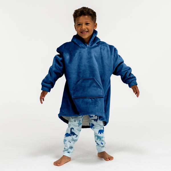 Sudadera Tipo Manta con Capucha Extragrande para Niños - Tela Minky Lisa Azul oscuro 01