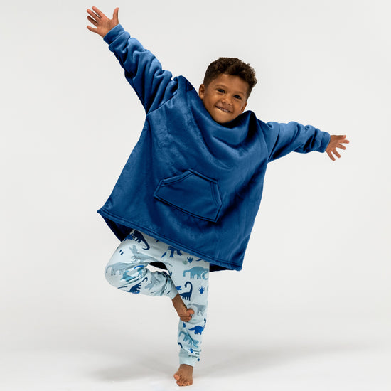 Sudadera Tipo Manta con Capucha Extragrande para Niños - Tela Minky Lisa Azul oscuro 02