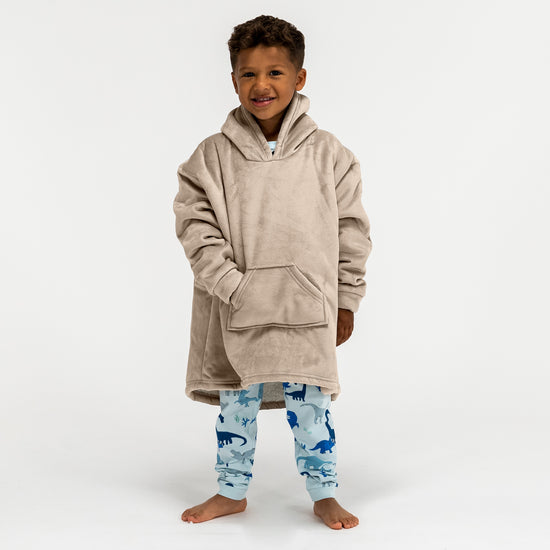Sudadera Tipo Manta con Capucha Extragrande para Niños - Tela Minky Lisa Crema / Visón 01