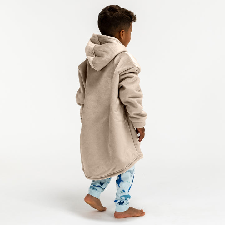 Sudadera Tipo Manta con Capucha Extragrande para Niños - Tela Minky Lisa Crema / Visón 04