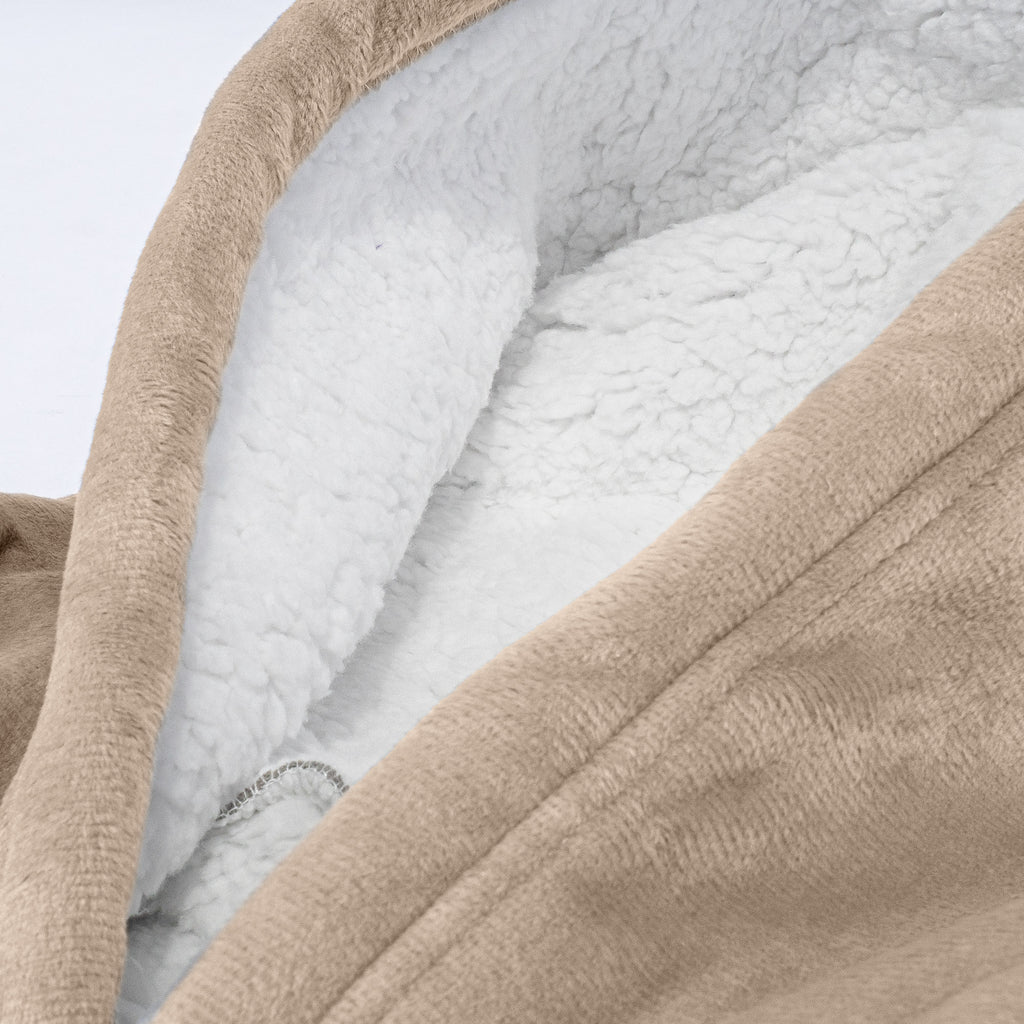 Sudadera Tipo Manta con Capucha Extragrande para Niños - Tela Minky Lisa Crema / Visón 06